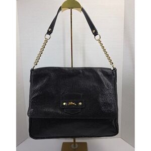 Longchamp Paris Black Pebbled Leather Chain Shoulder Bag Made in France